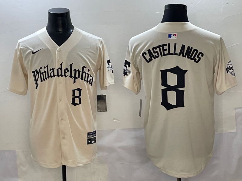 Men 2025 Philadelphia Phillies #8 Castellanos Cream Five generations Joint Name Nike MLB Jersey style 4